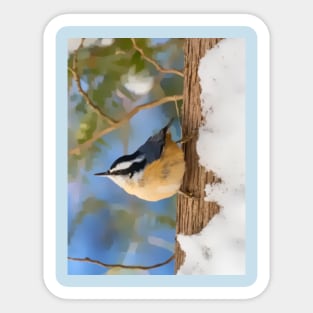 Red Breasted Nuthatch Guoche Digital Painting Sticker